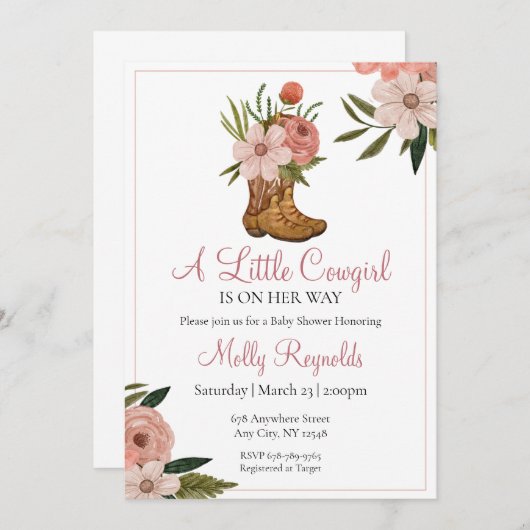 小さな女性のカーボーイが彼女の方法ベビーシャワー招待状 招待状 (正面/裏面)