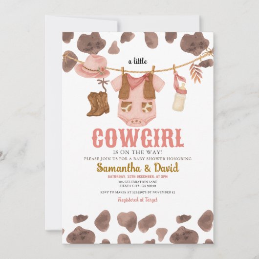 小さな女性のカーボーイが赤ちゃんのシャワーを途中にある 招待状 (正面)