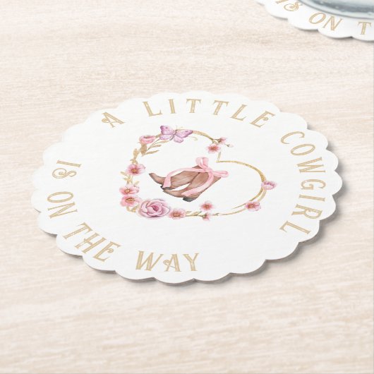 小さな女性のカーボーイが途中の女の子の赤ちゃんシャワー ペーパーコースター (アングル)