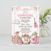 小さな女性のカーボーイが途中ベビーシャワー招待状 招待状 (スタンド正面)