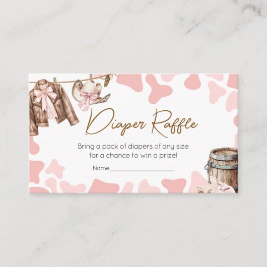 小さな女性のカーボーイの赤ちゃんシャワーおむつラッフル エンクロージャーカード (正面)