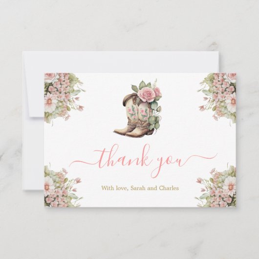 小さな女性のカーボーイの赤ちゃんシャワーサンキューカード サンキューカード (正面)