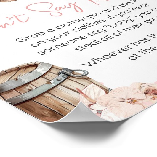 小さな女性のカーボーイの赤ちゃんシャワーベビーと言わない ポスター (角)