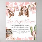 小さな女性のカーボーイの赤ちゃんシャワー夜遅くのおむつ ポスター (正面)