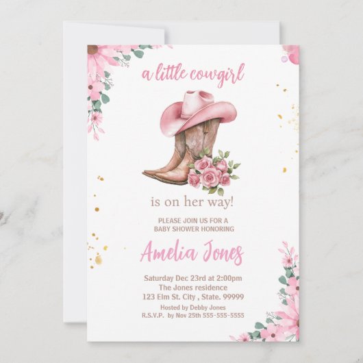 小さな女性のカーボーイの赤ちゃんシャワー招待状 招待状 (正面)