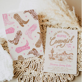 小さな女性のカーボーイの赤ちゃんシャワー招待状 招待状