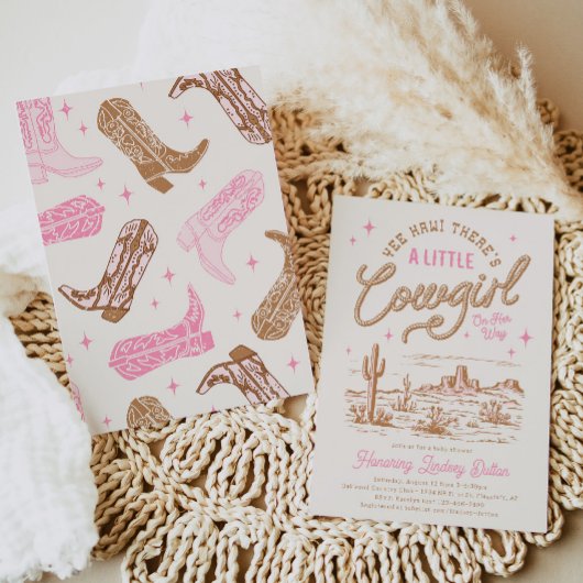 小さな女性のカーボーイの赤ちゃんシャワー招待状 招待状