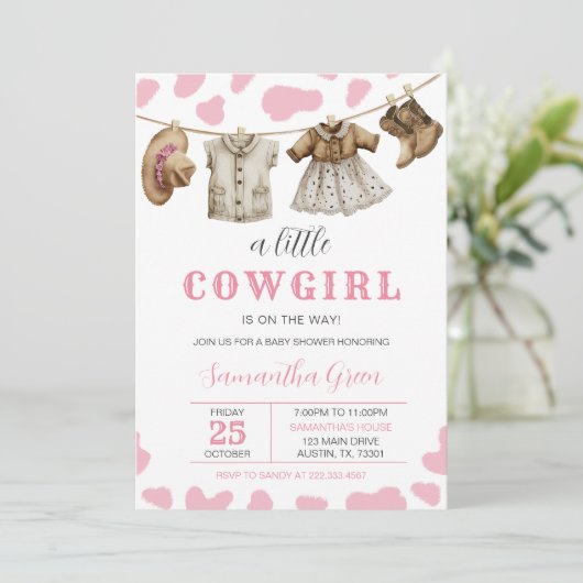 小さな女性のカーボーイの赤ちゃんシャワー招待状 招待状 (スタンド正面)