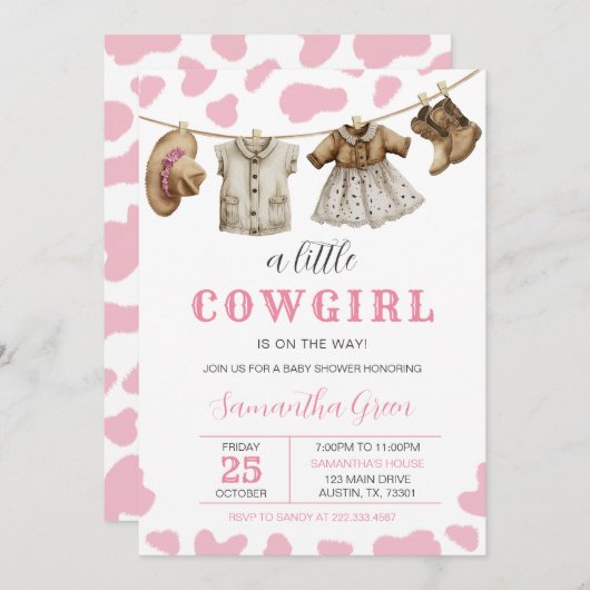 小さな女性のカーボーイの赤ちゃんシャワー招待状 招待状 (正面/裏面)