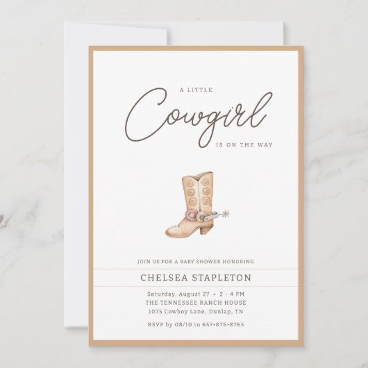 小さな女性のカーボーイウェスタンロデオ赤ちゃんシャワー 招待状 (正面)