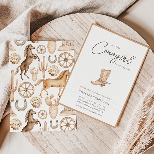 小さな女性のカーボーイウェスタンロデオ赤ちゃんシャワー 招待状