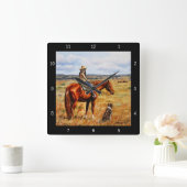 小さな女性のカーボーイオンウシウマ スクエア壁時計 (ホーム)