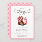 小さな女性のカーボーイピンクウェスタンロデオ赤ちゃんシャワー 招待状 (正面/裏面)