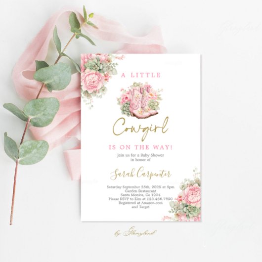 小さな女性のカーボーイベビーシャワーガール招待状 招待状