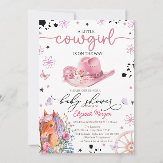 小さな女性のカーボーイポニーベビーシャワー 招待状 (正面)