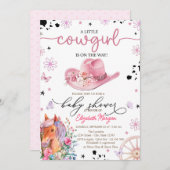 小さな女性のカーボーイポニーベビーシャワー 招待状 (正面/裏面)