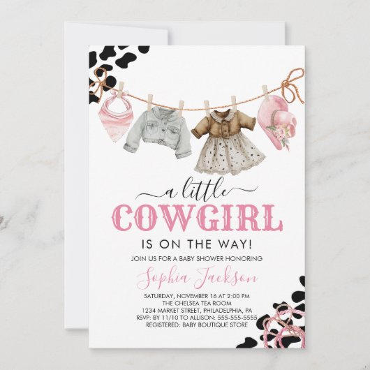 小さな女性のカーボーイワイルドウェスト女性のカーボーイベイビーシャワー 招待状 (正面)