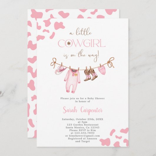 小さな女性のカーボーイ赤ちゃんシャワー女の子 招待状 (正面/裏面)