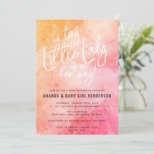 小さな女性の赤ちゃんシャワー(ピンク/オレンジ) 招待状 (スタンド正面)