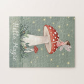 小さな妖精がキノコの上に座って輝いている ジグソーパズル (横)