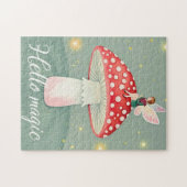 小さな妖精がキノコの上に止まっ白熱［赤熱］光を放つて ジグソーパズル (横)