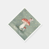 小さな妖精がキノコの上に止まっ白熱［赤熱］光を放つて スタンダードカクテルナプキン (角)