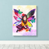 小さな妖精が花を持つ キャンバスプリント (インサイチュ (ウッドフロア))