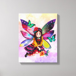 小さな妖精が花を持つ キャンバスプリント