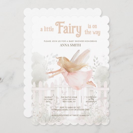 「小さな妖精が行く」赤ちゃんシャワー 招待状 (正面/裏面)