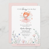 小さな妖精が途中にある赤面ピンク 招待状 (正面/裏面)