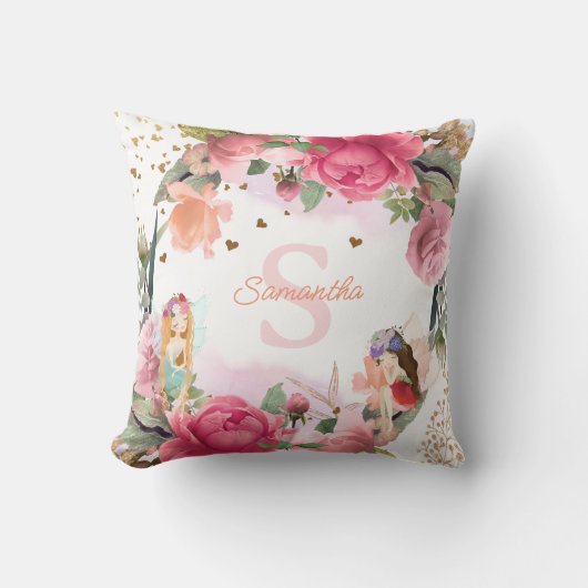 小さな妖精が途中の女の子の赤ちゃんシャワー クッション (正面)