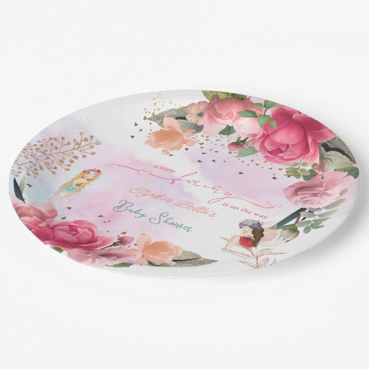 小さな妖精が途中の女の子の赤ちゃんシャワー ペーパープレート (アングル)
