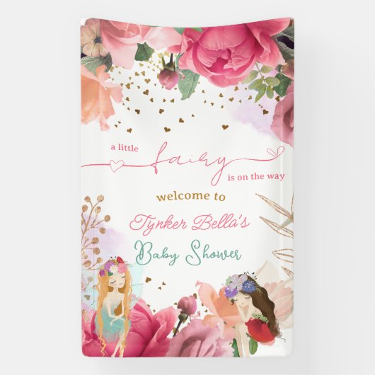 小さな妖精が途中の女の子の赤ちゃんシャワー 横断幕 (縦)