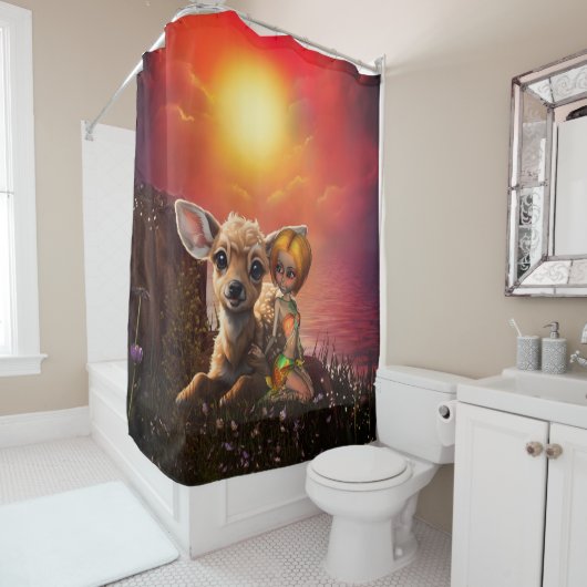 小さな妖精と可愛い子犬。 シャワーカーテン (インサイチュ)