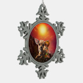 小さな妖精と可愛い子犬。 スノーフレークピューターオーナメント (左)