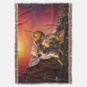 小さな妖精と可愛い子犬。 スローブランケット (正面縦)