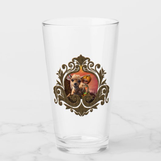 小さな妖精と可愛い子犬。 タンブラーグラス (正面)