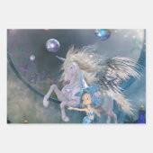 小さな妖精と素敵な白い一角獣 ラッピングペーパーシート (正面2)