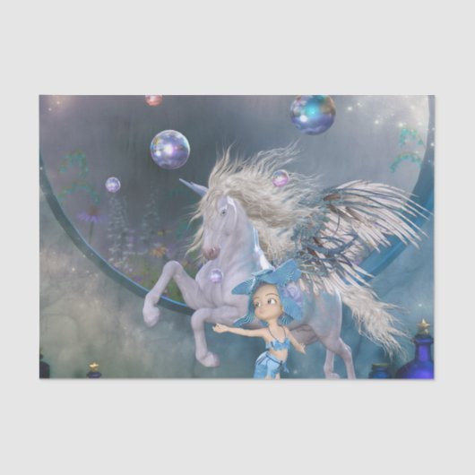 小さな妖精と素敵な白い一角獣 薄葉紙 (正面)