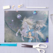 小さな妖精と素敵な白い一角獣 薄葉紙 (クラフト)