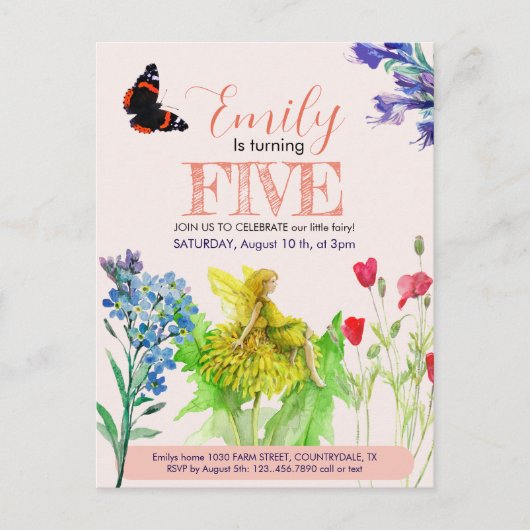 小さな妖精と野生の花 ポストカード (正面)