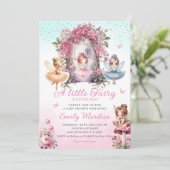 小さな妖精の女の子の赤ちゃんシャワーBohoピンクの花 招待状 (スタンド正面)