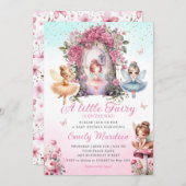 小さな妖精の女の子の赤ちゃんシャワーBohoピンクの花 招待状 (正面/裏面)