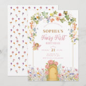 小さな妖精の最初のドアの誕生日 招待状 (正面/裏面)