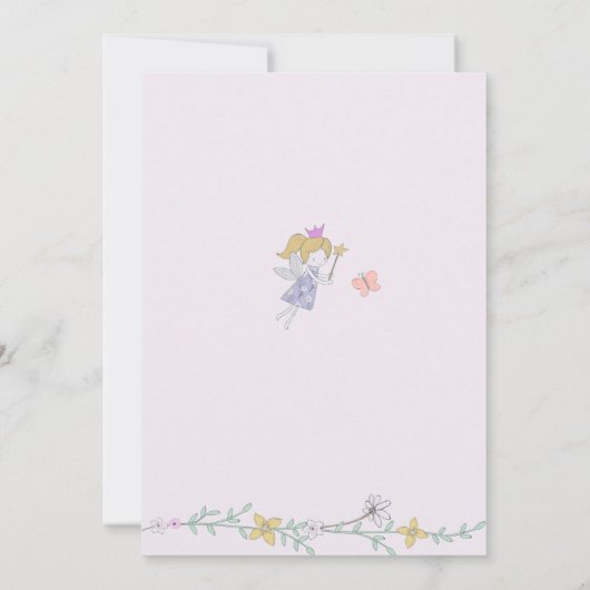 小さな妖精の気まぐれな花の庭ガールベビーシャワー 招待状 (裏面)