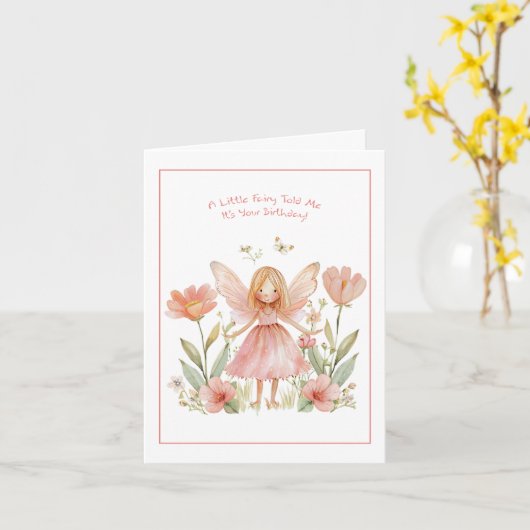 小さな妖精の水色の誕生日カード カード (黄色い花)
