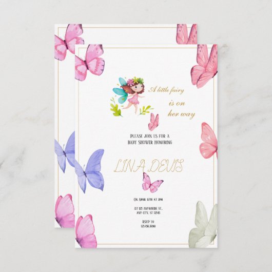 小さな妖精の蝶の赤ちゃんシャワーの侵入 出欠カード (正面/裏面)