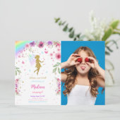 小さな妖精の誕生日パーティーの招待状と写真 招待状 (スタンド正面)