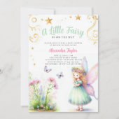 小さな妖精の魅惑された庭の赤ちゃん女の子シャワー 招待状 (正面)