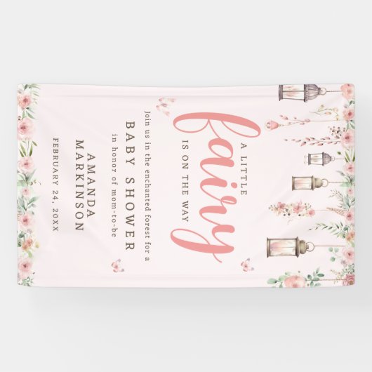 小さな妖精の魅惑ピンクの赤ちゃんシャワー 横断幕 (横)